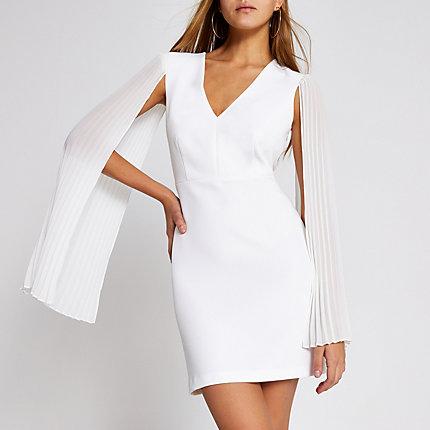 River Island Womens White Pleated Sleeve Mini Bodycon Dress