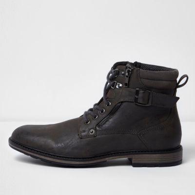 River Island Mens Buckle Lace Up Boots