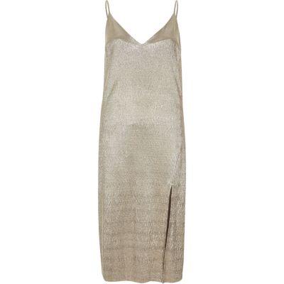 River Island Womens Gold Metallic Midi Slip Dress