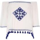 River Island Womens White Embroidered Mirror Bardot Crop Top