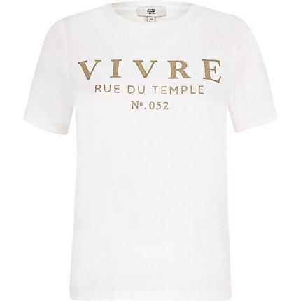 River Island Womens Petite White 'vivre' Glitter T-shirt
