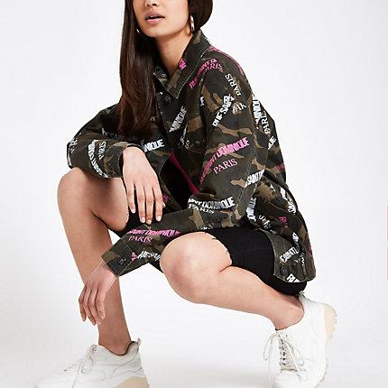 River Island Womens Camo Word Print Army Jacket