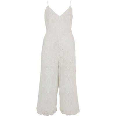 River Island Womens White Lace Cami Culotte Jumpsuit