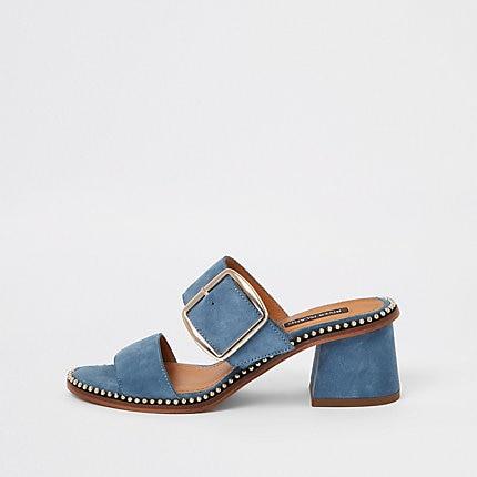River Island Womens Suede Block Heel Mule Sandals