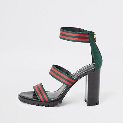River Island Womens Stripe Triple Strap Heeled Sandal
