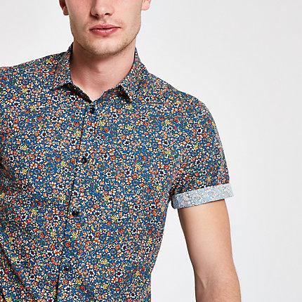 River Island Mens Ditsy Print Short Sleeve Shirt