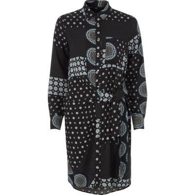 River Island Womens Mix Tile Print Knot Front Shirt Dress
