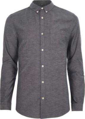 River Island Mens Muscle Fit Long Sleeve Oxford Shirt