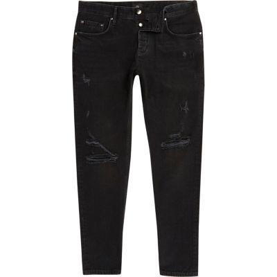 River Island Mens Washed Jimmy Ripped Tapered Jeans