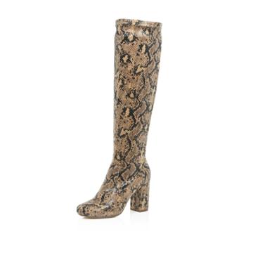 River Island Womens Snake Print Heeled Knee High Boots