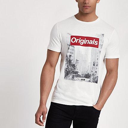 River Island Mens Jack And Jones Originals White Photo T-shirt
