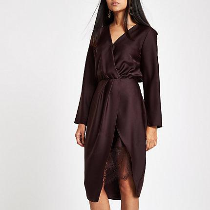 River Island Womens Petite Wrap Front Waisted Midi Dress