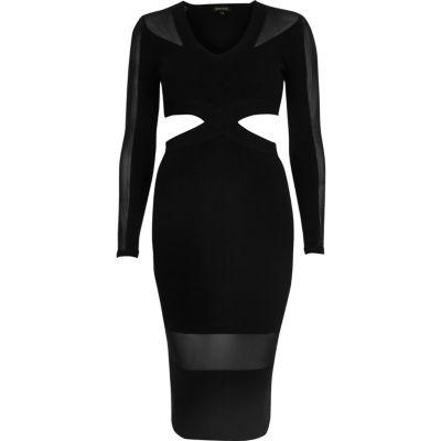 River Island Womens Mesh Panel Cut-out Bodycon Dress