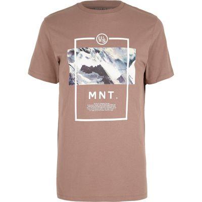 River Island Menspink Mountain Scene Print T-shirt