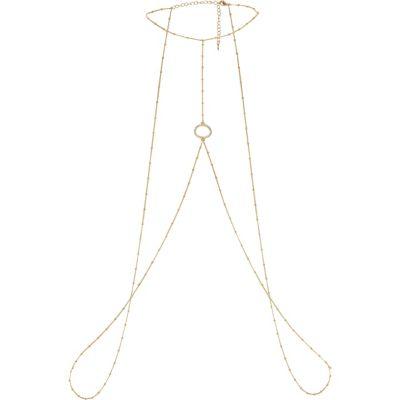 River Island Womens Gold Tone Pave Circle Body Chain Harness