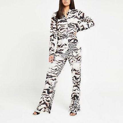 River Island Womens Animal Print Straight Trousers