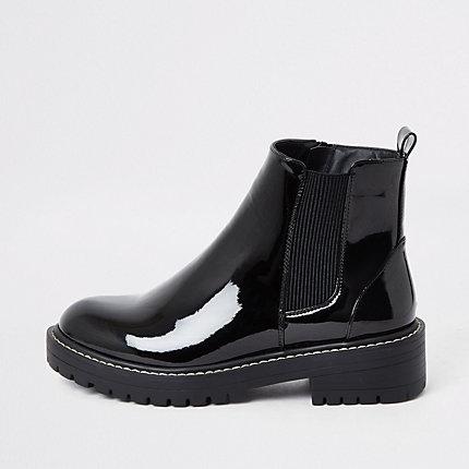 River Island Womens Wide Fit Chunky Patent Boots