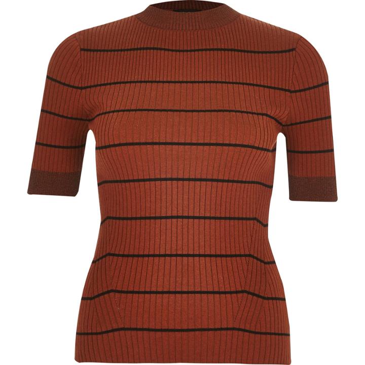 River Island Womens Rust Knitted Stripe Metallic Top