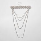 River Island Womens Silver Tone Scallop Diamante Multi Row Choker
