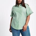 River Island Womens Plus Stripe Flower Frill Sleeve Shirt