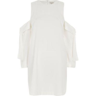 River Island Womens White Cold Shoulder Tie Sleeve Swing Dress