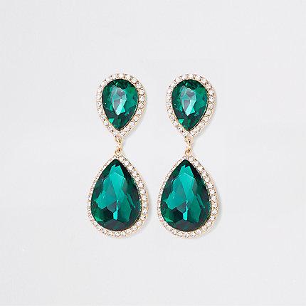 River Island Womens Gold Tone Emerald Drop Earrings