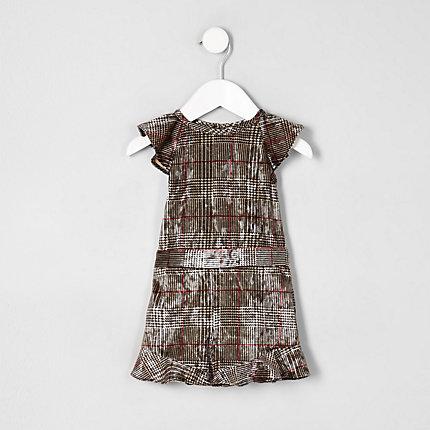 River Island Mini Girls Check Frill Velvet Playsuit