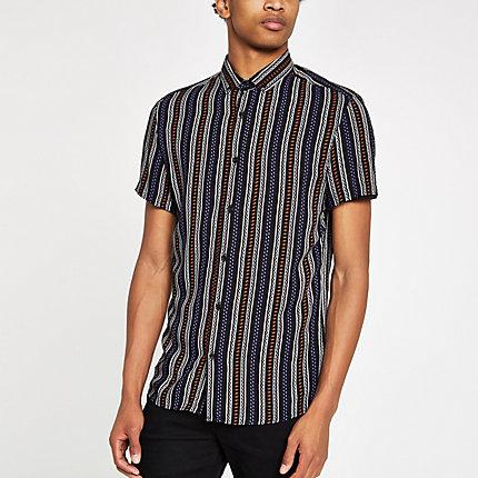 River Island Mens Stripe And Aztec Print Shirt