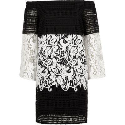 River Island Womens Mono Lace Panel Bardot Swing Dress