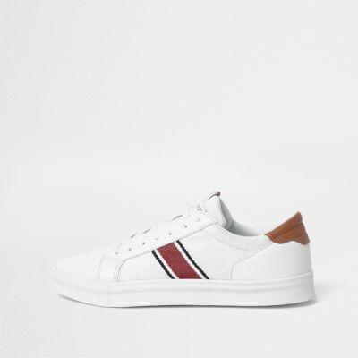 River Island Mens White Mesh Stripe Side Lace-up Trainers