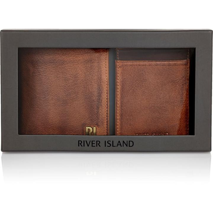 River Island Mensbrown Leather Wallet And Cardholder Gift Set
