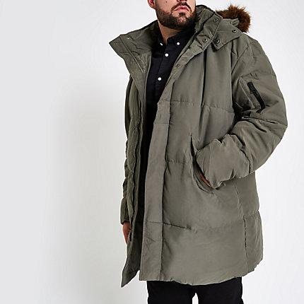 River Island Mens Big And Tall Padded Faux Fur Hood Puffer Jacket