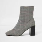 River Island Womens Check Print Block Heel Sock Boots