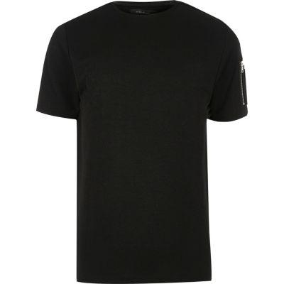 River Island Mensblack Zip Sleeve T-shirt