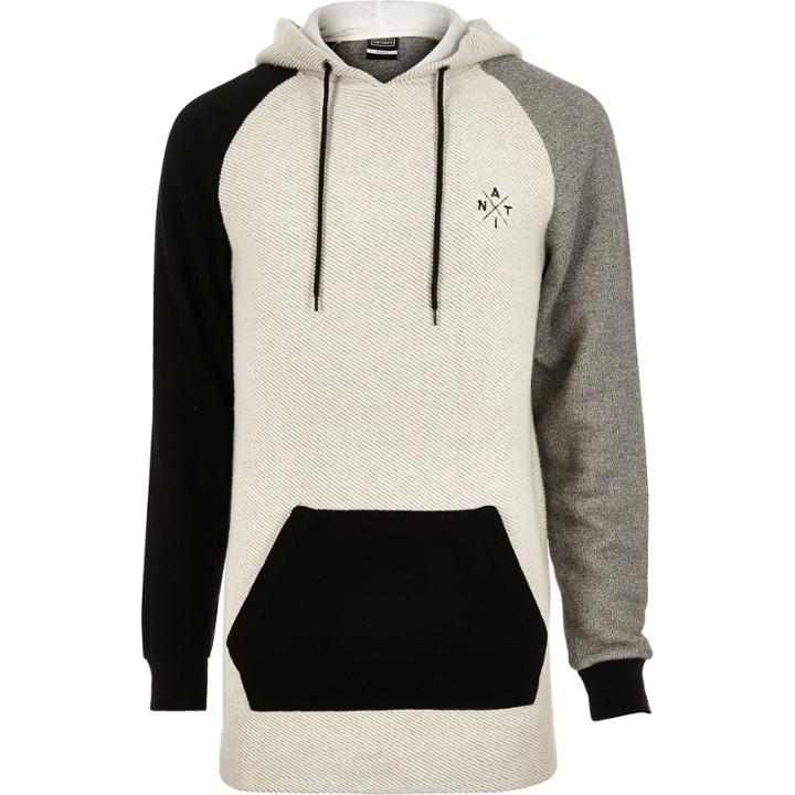 River Island Mensgrey Antioch Panel Longline Hoodie