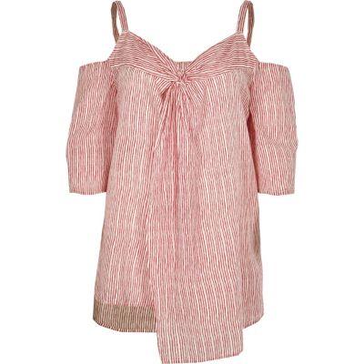 River Island Womens Stripe Cold Shoulder Knot Front Top