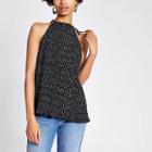 River Island Womens Spot Print Plisse Halter Neck Top