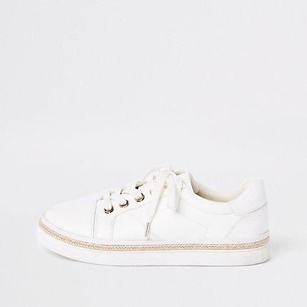 River Island Womens White Espadrille Trim Lace-up Sneakers