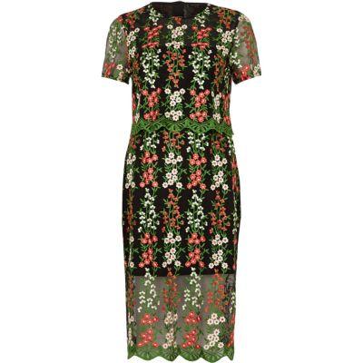 River Island Womens Double Layer Embroidered Mesh Dress