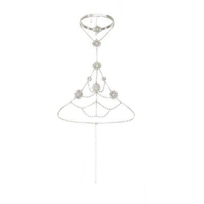 River Island Womens Silver Tone Rhinestone Harness Necklace Set