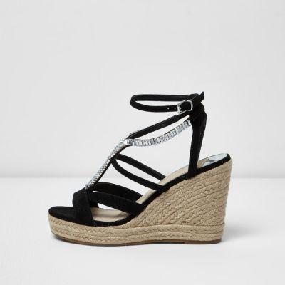 River Island Womens Rhinestone Embellished Espadrille Wedges
