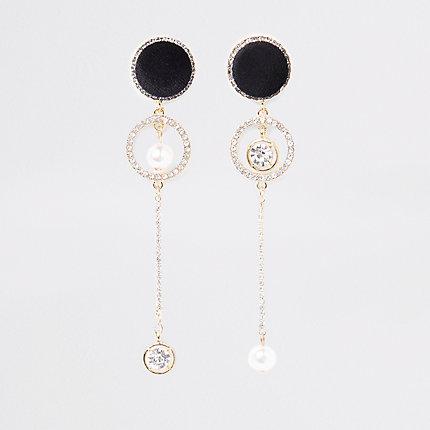 River Island Womens Gold Tone Velvet Asymmetric Drop Earrings