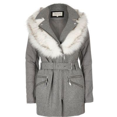 River Island Womens Faux Fur Collar Puffer Back Jacket