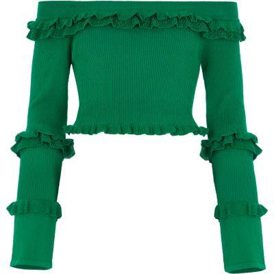 River Island Womens Glitter Knit Frill Bardot Crop Top