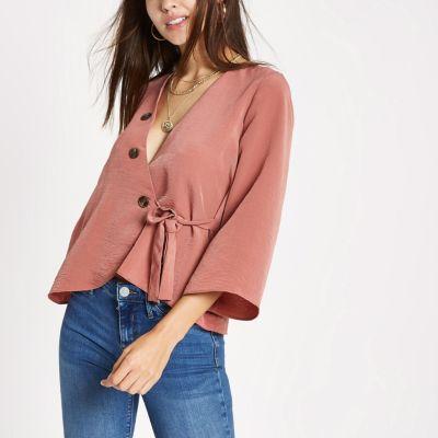 River Island Womens Copper Wrap Horn Button Blouse