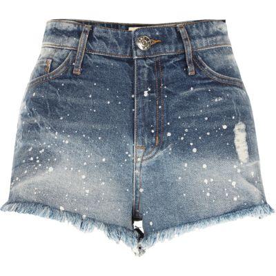 River Island Womens Paint Splatter Denim Hot Pants