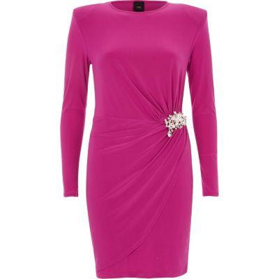 River Island Womens Pearl Brooch Wrap Bodycon Dress