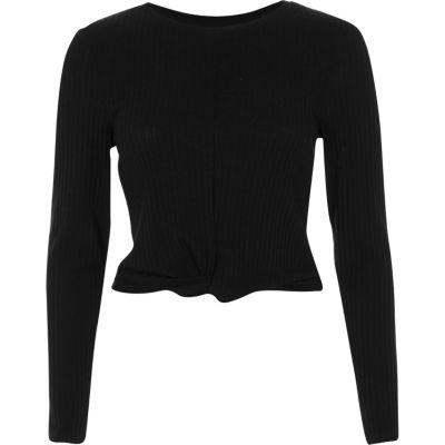 River Island Womens Ribbed Twist Front Long Sleeve Crop Top