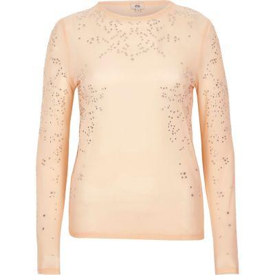 River Island Womens Sheer Faux Pearl Embellished Long Sleev