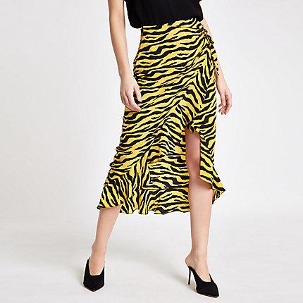 River Island Womens Zebra Print Frill Wrap Front Skirt